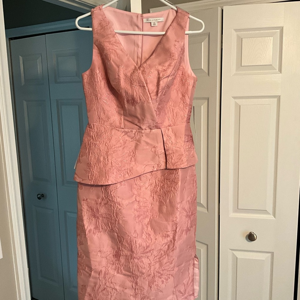 Kay Unger Pink Sleeveless V-Neck Peplum Midi Dress